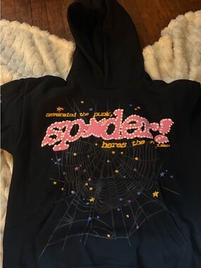 Black Hoodie Sweater with Pink Graphic Spider Design